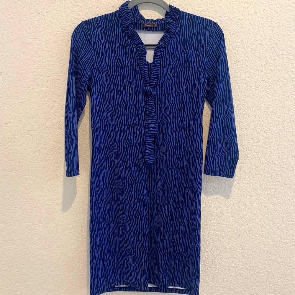 J. McLaughlin Blue Zebra Striped Catalina Cloth Shift Dress;  Size XS